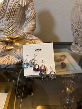 COLOR Multi-Tone Teardrop Dangle Earrings - Blue, Red, Gray